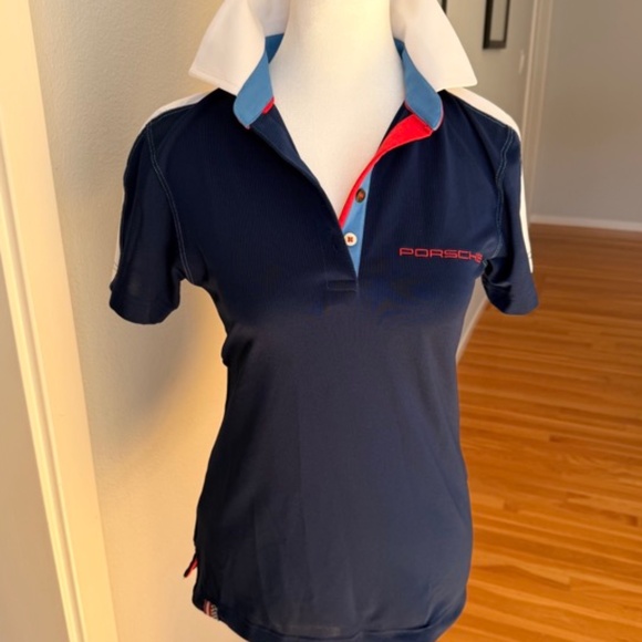 Porsche Women's Fitted Polo Shirt – Navy with White Collar (Size: X-Small) - Picture 1 of 5